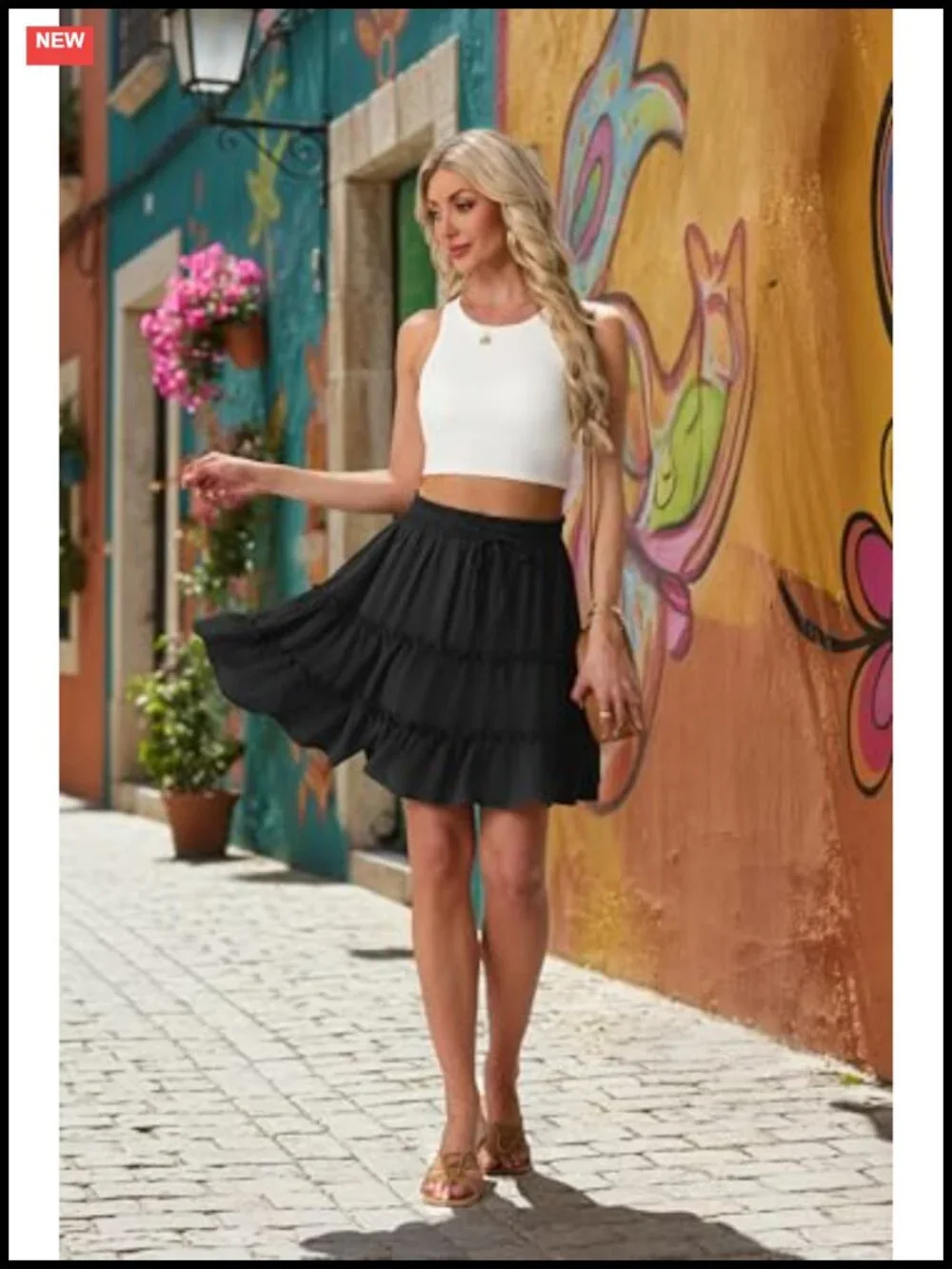 Flowy Ruffle Tiered Skorts for Women with Built-in Shorts and Pockets